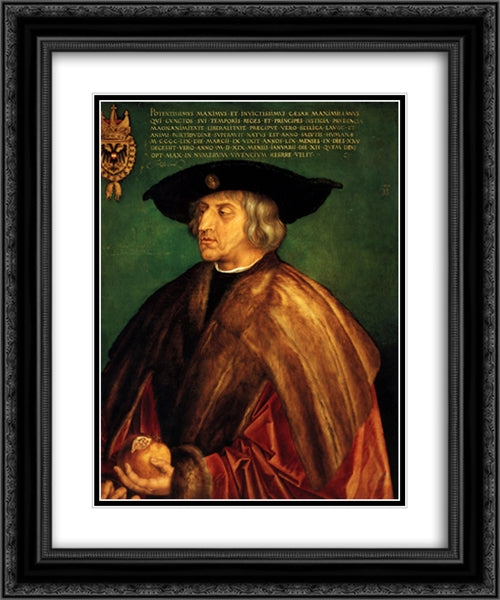 Portrait of Emperor Maximillian I 20x24 Black Ornate Wood Framed Art Print Poster with Double Matting by Durer, Albrecht