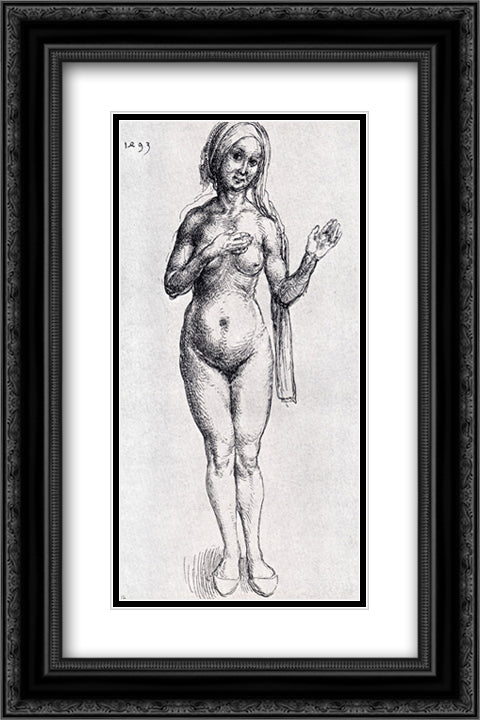 Female Nude (With Headcloth And Slippers) 16x24 Black Ornate Wood Framed Art Print Poster with Double Matting by Durer, Albrecht