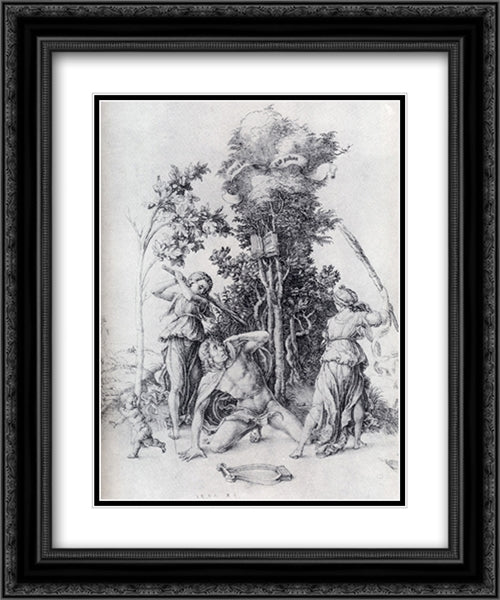 Orpheus Slain By Bacchantes, With A Boy Running Away 20x24 Black Ornate Wood Framed Art Print Poster with Double Matting by Durer, Albrecht