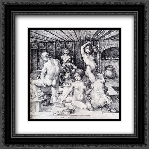 The Women's Bath 20x20 Black Ornate Wood Framed Art Print Poster with Double Matting by Durer, Albrecht