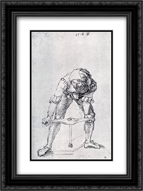 Young Man Leaning Forward And Working With A large Drill 18x24 Black Ornate Wood Framed Art Print Poster with Double Matting by Durer, Albrecht