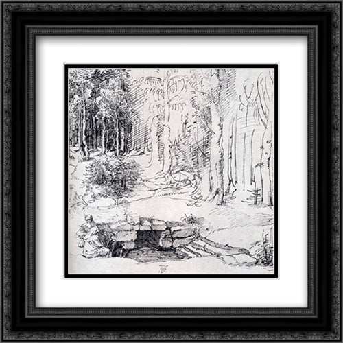 Forest Glade With A Walled Fountain By Which Two Men Are Sitting 20x20 Black Ornate Wood Framed Art Print Poster with Double Matting by Durer, Albrecht