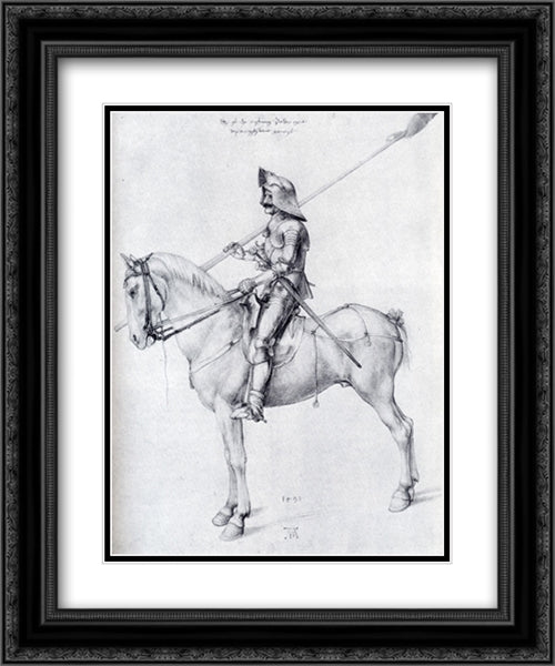 Man In Armor On Horseback 20x24 Black Ornate Wood Framed Art Print Poster with Double Matting by Durer, Albrecht