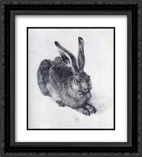 Young Hare 20x22 Black Ornate Wood Framed Art Print Poster with Double Matting by Durer, Albrecht