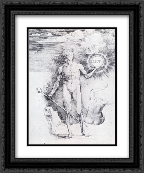 Apollo With The Solar Disc And Diana Trying To Shield Herself From The Rays With Her Uplifted Hand 20x24 Black Ornate Wood Framed Art Print Poster with Double Matting by Durer, Albrecht