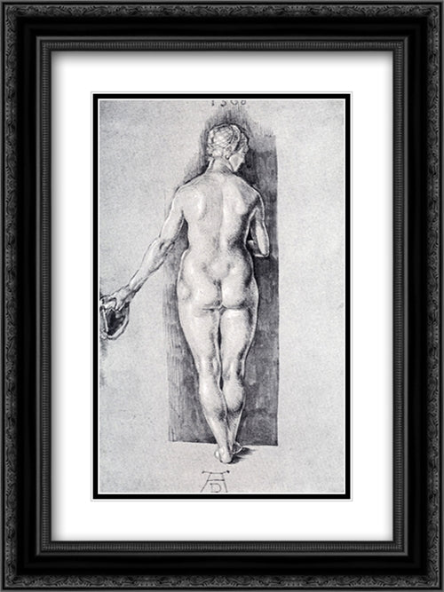 Rear View Of A Female Nude Holding A Cap 18x24 Black Ornate Wood Framed Art Print Poster with Double Matting by Durer, Albrecht