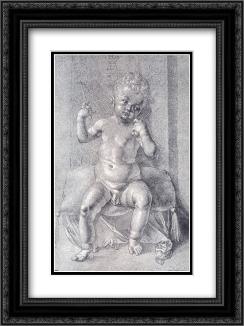 Seated Nude Child 18x24 Black Ornate Wood Framed Art Print Poster with Double Matting by Durer, Albrecht