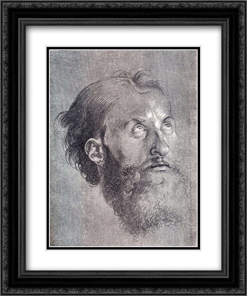 Head Of An Apostle Looking Upward 20x24 Black Ornate Wood Framed Art Print Poster with Double Matting by Durer, Albrecht