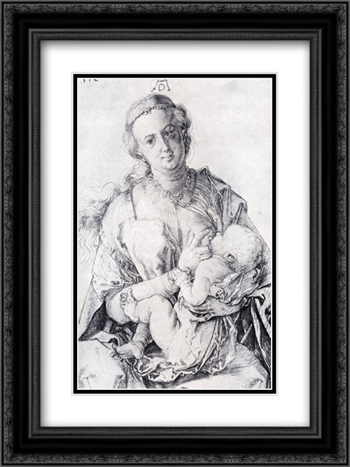 The Virgin Nursing The Child 18x24 Black Ornate Wood Framed Art Print Poster with Double Matting by Durer, Albrecht