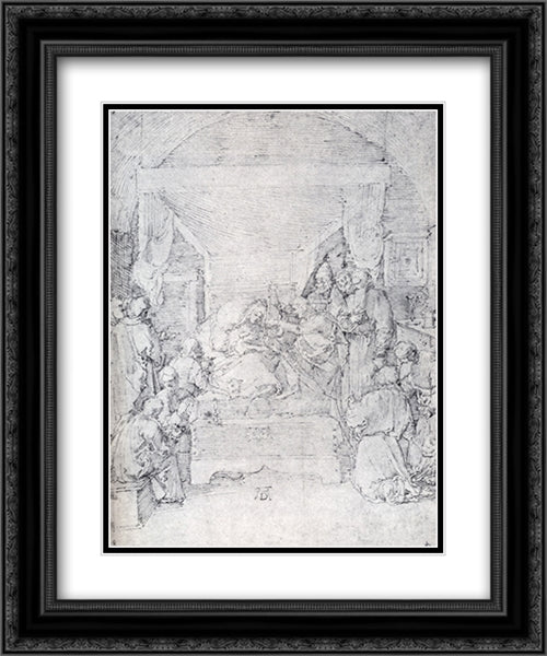 The Death Of The Virgin 20x24 Black Ornate Wood Framed Art Print Poster with Double Matting by Durer, Albrecht