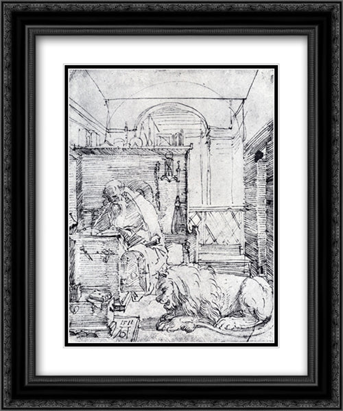 St. Jerome In His Study 20x24 Black Ornate Wood Framed Art Print Poster with Double Matting by Durer, Albrecht