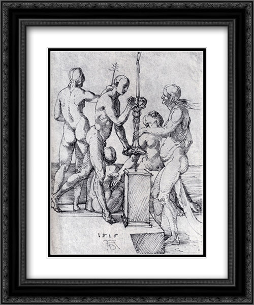 Male And Female Nudes 20x24 Black Ornate Wood Framed Art Print Poster with Double Matting by Durer, Albrecht