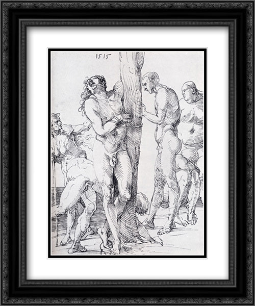 Male And Female Nudes 20x24 Black Ornate Wood Framed Art Print Poster with Double Matting by Durer, Albrecht