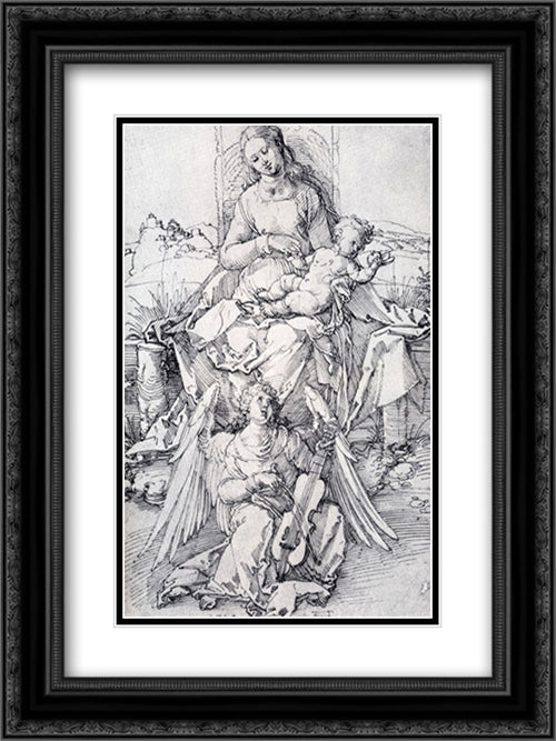 The madonna And Child With A Music-Making Angel 18x24 Black Ornate Wood Framed Art Print Poster with Double Matting by Durer, Albrecht