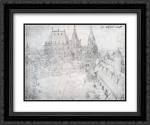 The Cathedral Of Aix-La-Chapelle With Its Surroundings, Seen From The Coronation Hall 24x20 Black Ornate Wood Framed Art Print Poster with Double Matting by Durer, Albrecht