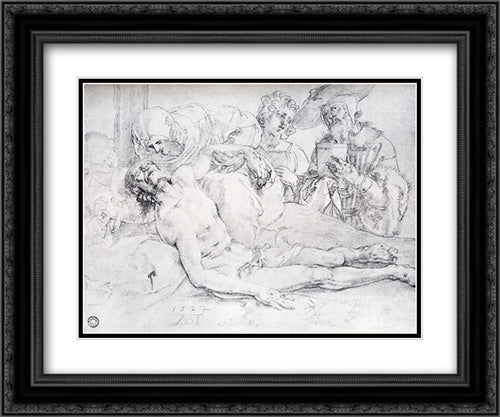 The Lamentation 24x20 Black Ornate Wood Framed Art Print Poster with Double Matting by Durer, Albrecht