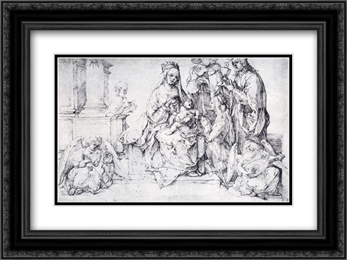 The Virgin With Two Angels And Four Saints 24x18 Black Ornate Wood Framed Art Print Poster with Double Matting by Durer, Albrecht