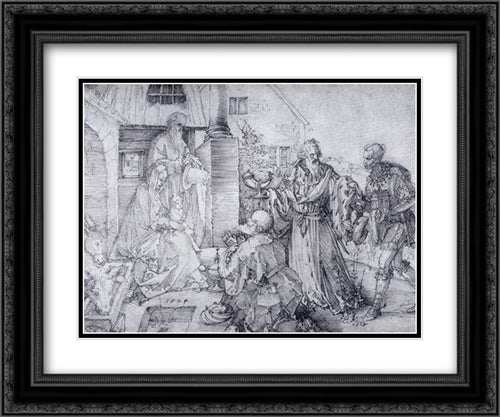 The Adoration Of The Wise Men 24x20 Black Ornate Wood Framed Art Print Poster with Double Matting by Durer, Albrecht