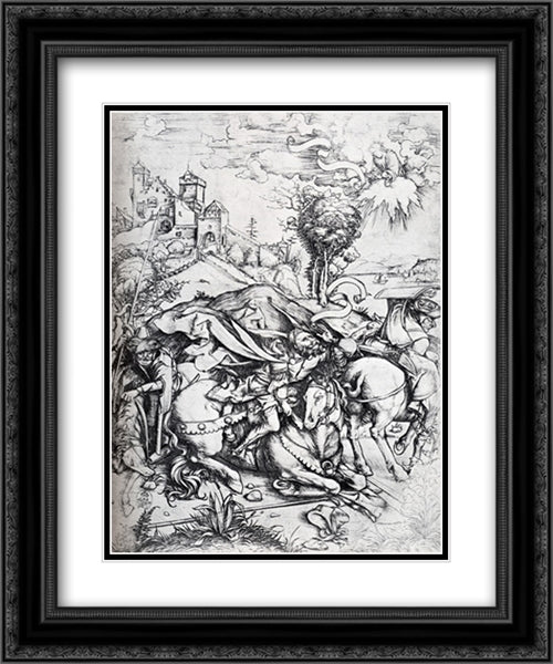 The Conversion Of St. Paul 20x24 Black Ornate Wood Framed Art Print Poster with Double Matting by Durer, Albrecht