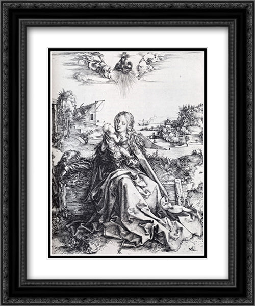 The Virgin With The Dragonfly 20x24 Black Ornate Wood Framed Art Print Poster with Double Matting by Durer, Albrecht