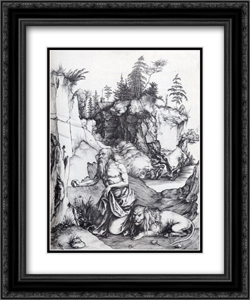 St. Jerome Penitent In The Wilderness 20x24 Black Ornate Wood Framed Art Print Poster with Double Matting by Durer, Albrecht