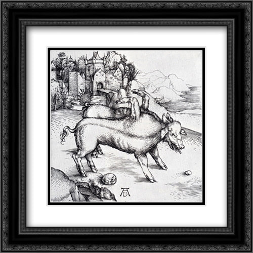 The Monstrous Sow Of Landser 20x20 Black Ornate Wood Framed Art Print Poster with Double Matting by Durer, Albrecht