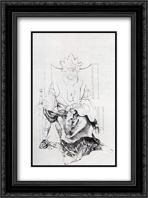 Oriental Ruler Enthroned 18x24 Black Ornate Wood Framed Art Print Poster with Double Matting by Durer, Albrecht