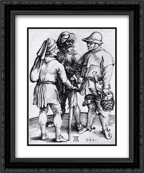 Three Peasants In Conversation 20x24 Black Ornate Wood Framed Art Print Poster with Double Matting by Durer, Albrecht