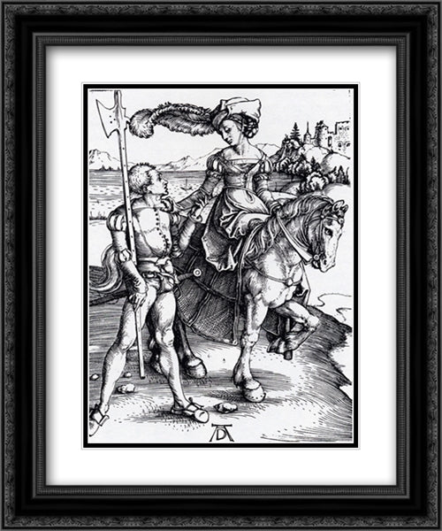 Lady On Horseback and Lansquenet 20x24 Black Ornate Wood Framed Art Print Poster with Double Matting by Durer, Albrecht