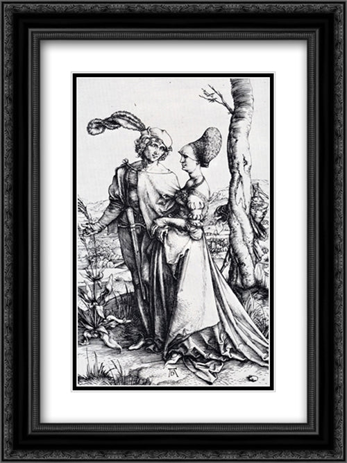 Young Couple Threatened By Death 18x24 Black Ornate Wood Framed Art Print Poster with Double Matting by Durer, Albrecht