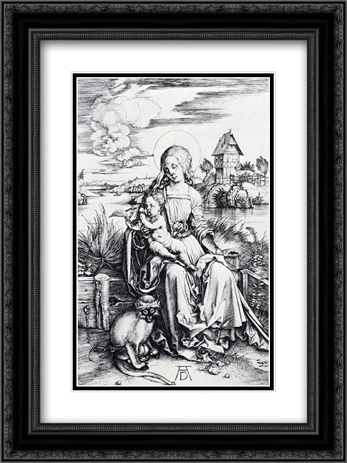 Madonna With The Monkey 18x24 Black Ornate Wood Framed Art Print Poster with Double Matting by Durer, Albrecht