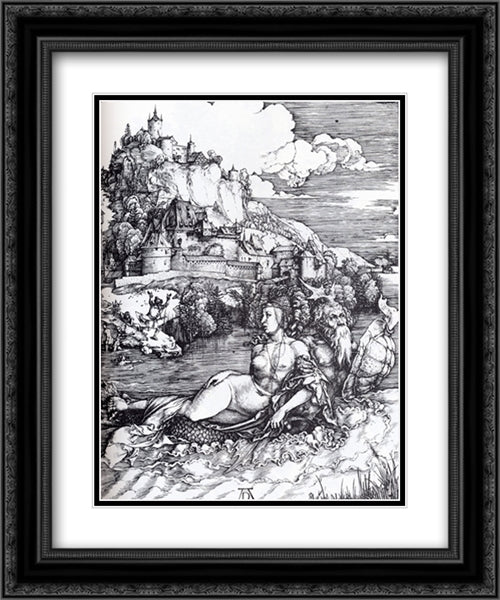 The Sea Monster 20x24 Black Ornate Wood Framed Art Print Poster with Double Matting by Durer, Albrecht