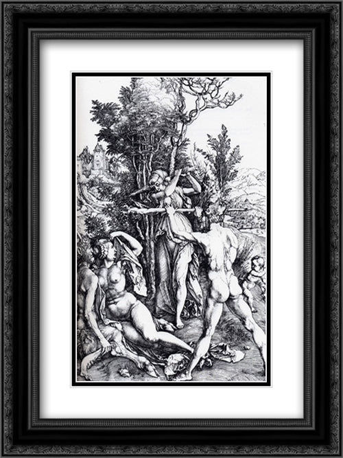 Hercules At The Crossroads 18x24 Black Ornate Wood Framed Art Print Poster with Double Matting by Durer, Albrecht