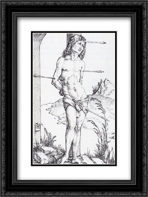 St Sebastian At The Column - First State 18x24 Black Ornate Wood Framed Art Print Poster with Double Matting by Durer, Albrecht