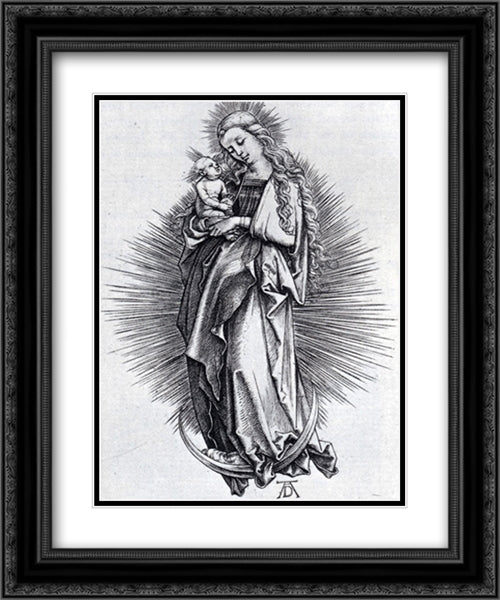 The Virgin On The Crescent 20x24 Black Ornate Wood Framed Art Print Poster with Double Matting by Durer, Albrecht