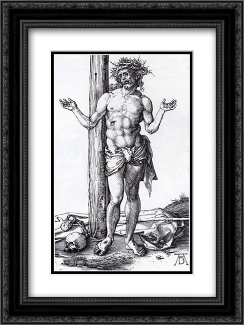 Man Of Sorrows With Hands Raised 18x24 Black Ornate Wood Framed Art Print Poster with Double Matting by Durer, Albrecht