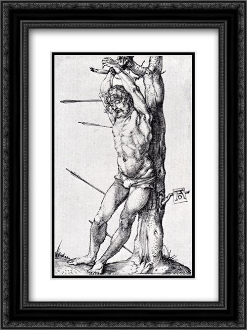 St. Sebastian At The Tree 18x24 Black Ornate Wood Framed Art Print Poster with Double Matting by Durer, Albrecht