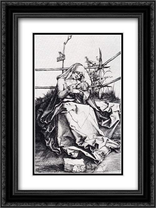 Madonna On A Grassy Bench 18x24 Black Ornate Wood Framed Art Print Poster with Double Matting by Durer, Albrecht