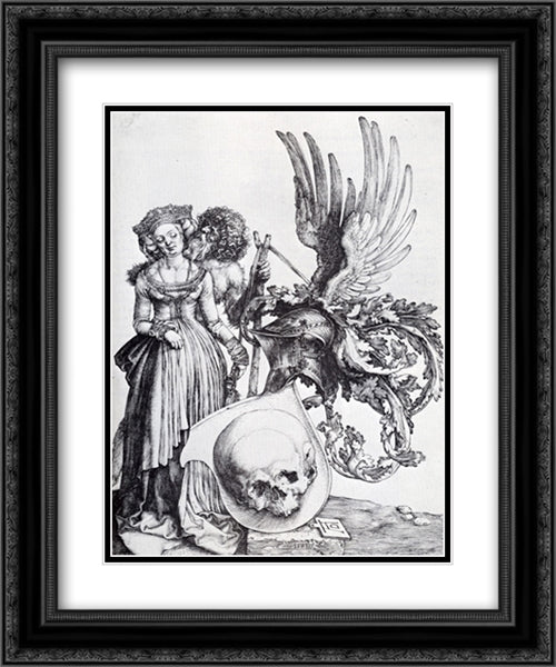 Coat-Of-Arms With A Skull 20x24 Black Ornate Wood Framed Art Print Poster with Double Matting by Durer, Albrecht