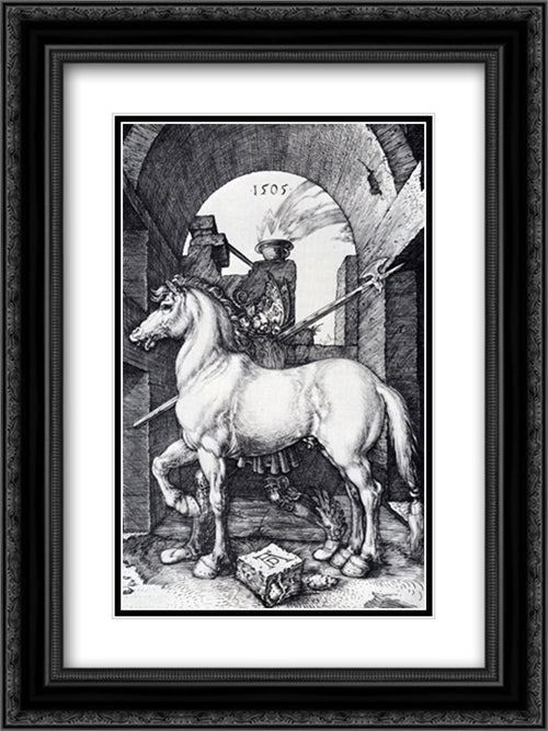 The Small Horse 18x24 Black Ornate Wood Framed Art Print Poster with Double Matting by Durer, Albrecht