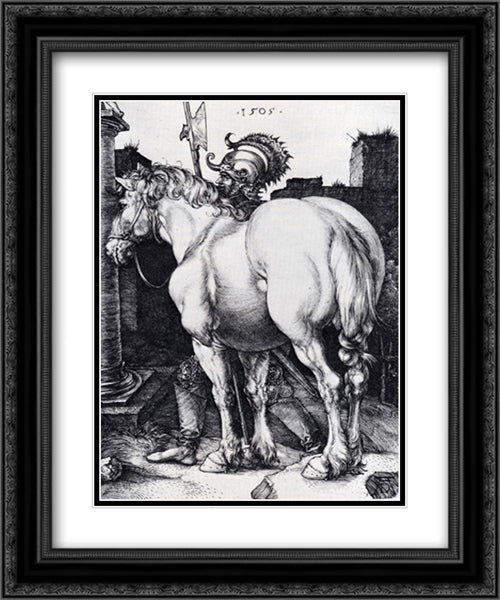 The Large Horse 20x24 Black Ornate Wood Framed Art Print Poster with Double Matting by Durer, Albrecht