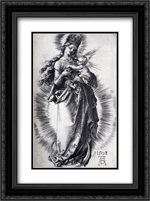 The Virgin On The Crescent With A Crown Of Stars (First State) 18x24 Black Ornate Wood Framed Art Print Poster with Double Matting by Durer, Albrecht