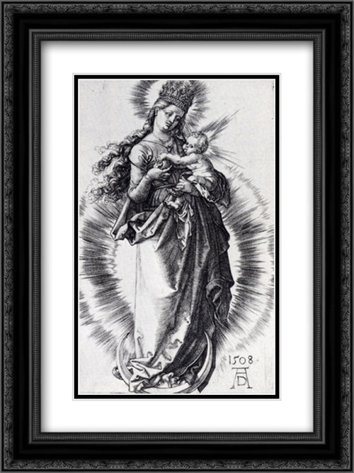 The Virgin On The Crescent With A Crown Of Stars (Second State) 18x24 Black Ornate Wood Framed Art Print Poster with Double Matting by Durer, Albrecht