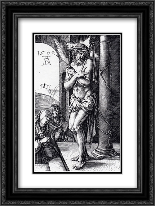 Man Of Sorrows By The Column (Engraved Passion) 18x24 Black Ornate Wood Framed Art Print Poster with Double Matting by Durer, Albrecht