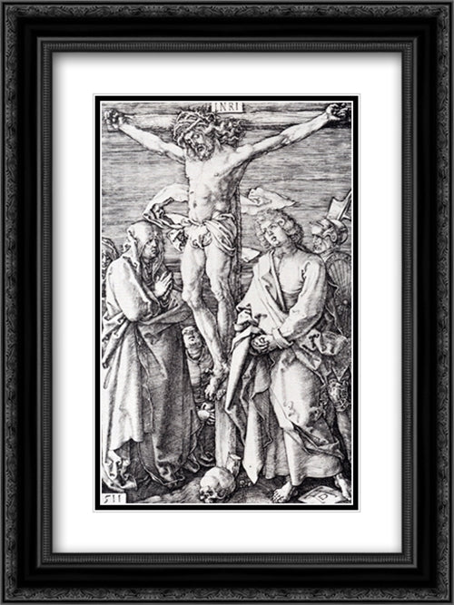 Crucifixion (Engraved Passion) 18x24 Black Ornate Wood Framed Art Print Poster with Double Matting by Durer, Albrecht