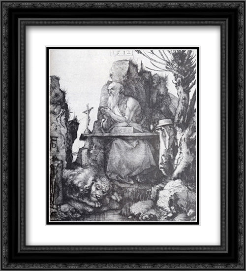 St. Jerome By The Pollard Willow 20x22 Black Ornate Wood Framed Art Print Poster with Double Matting by Durer, Albrecht