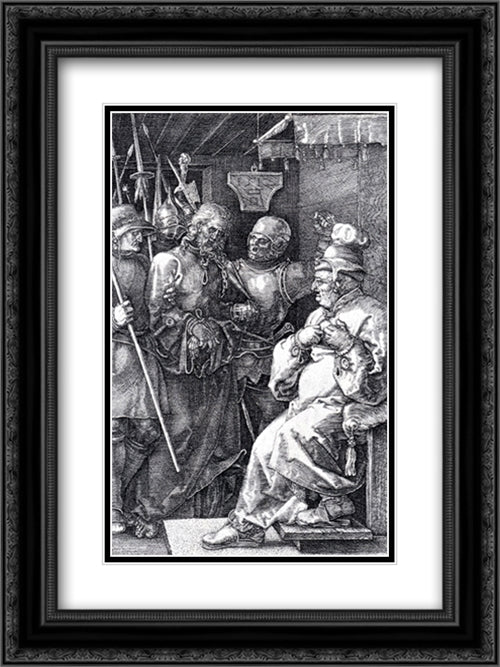 Christ Before Caiaphas (Engraved Passion) 18x24 Black Ornate Wood Framed Art Print Poster with Double Matting by Durer, Albrecht