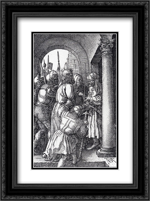 Christ Before Pilate (Engraved Passion) 18x24 Black Ornate Wood Framed Art Print Poster with Double Matting by Durer, Albrecht