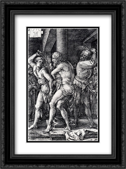 Flagellation (Engraved Passion) 18x24 Black Ornate Wood Framed Art Print Poster with Double Matting by Durer, Albrecht