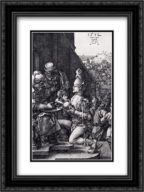 Pilate Washing His Hands (Engraved Passion) 18x24 Black Ornate Wood Framed Art Print Poster with Double Matting by Durer, Albrecht